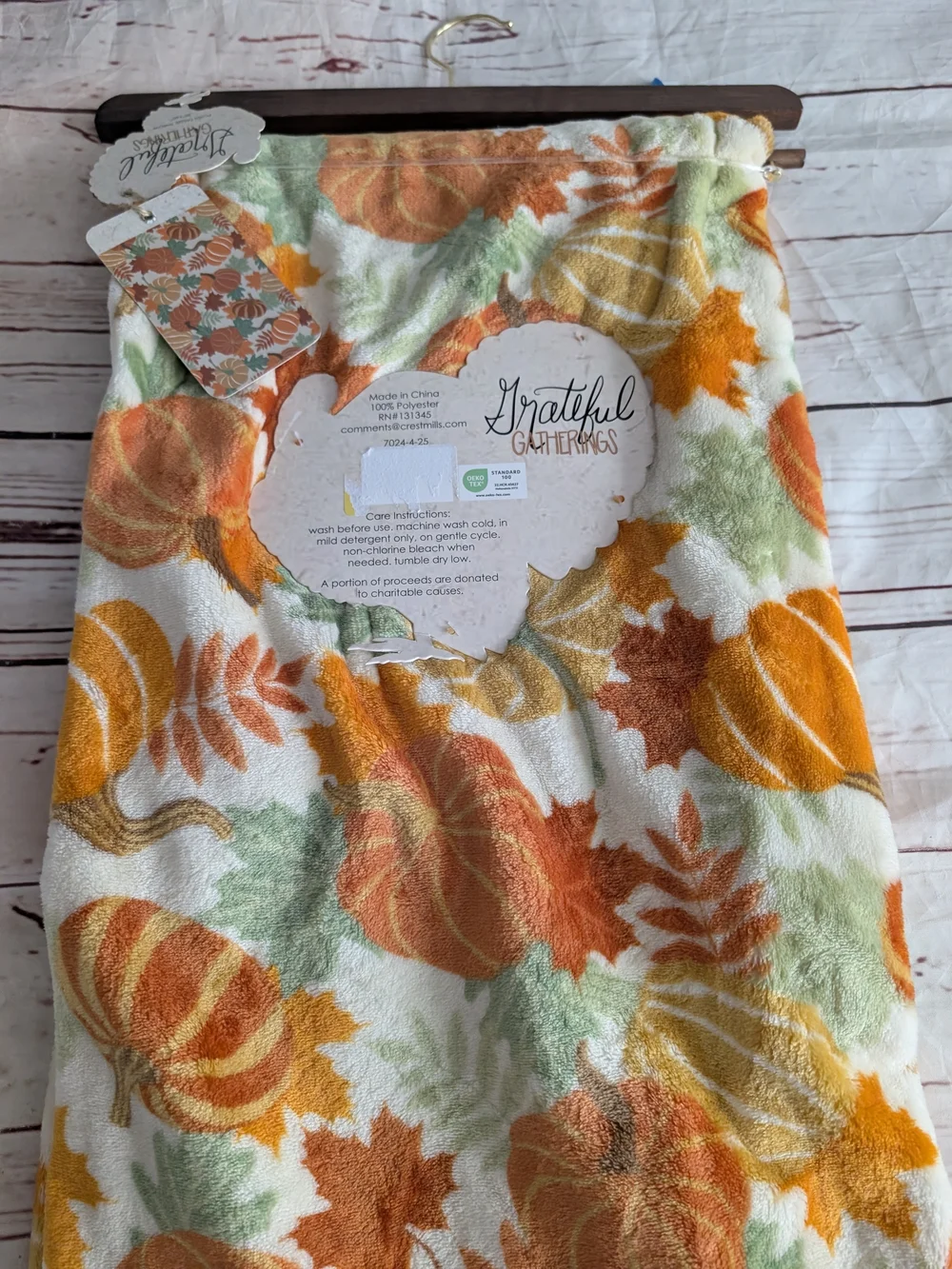 Grateful Fall Pumpkin Tassel Throw Blanket - Orange, Green, Cream